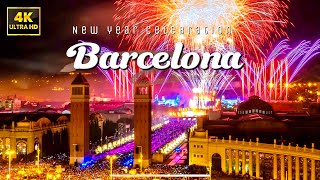 Barcelona New Year Celebration 2024 4k happy new year 🎆🎈🎊 [upl. by Heisser391]