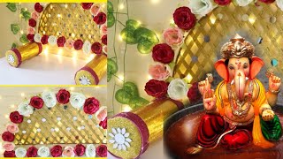 ✨ganpati decoration ideas for home 2024 easy eco friendly ganpati background decoration [upl. by Panaggio]