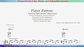 Plaisir damour  PaulÉgide Martini 1741–1816 arr for Acoustic Guitar with Tab [upl. by Ammon49]