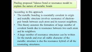 BCUNEPIV SEMChemical BondingTheories of Metallic BondingValence Bond Theory or Resonance Mode [upl. by Honorine]