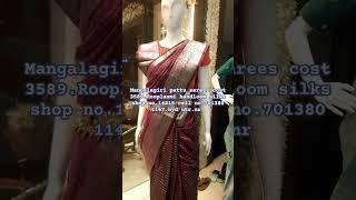 Mangalagiri pattu sarees cost 3589Rooplaxmi handloom silks shop no14amp15 cell no701380 1147hyd nt [upl. by Adala371]