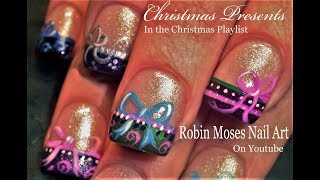 Christmas Presents nail Art Ribbons and bows nails designed for xmas [upl. by Zawde574]