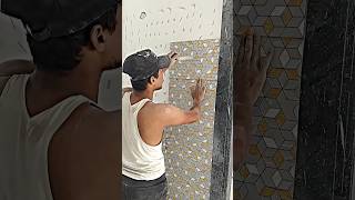 Elevation wall tiles fitting ✅ ✓ new technique 🤔 shorts viralshort trending construction [upl. by Jeromy]