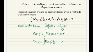 Résoudre une équation différentielle ordinaire exacte [upl. by Tiphani]