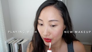 playing with new makeup Ere Perez Bite Beauty Glossier [upl. by Will]