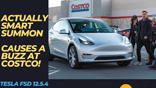 TESLA ACTUALLY SMART SUMMON CAUSES A BUZZ AT COSTCO [upl. by Aundrea]