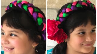 Trenza Folklorica de Listón y Lana Fiestas Patrias Peinado Frida Kahlo Peinado 15 de Septiembre [upl. by Cassidy]