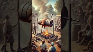 Roasting a Giant Ostrich 🦃 Under a Barrelcooking food shorts viralvideo WILDERNESSCOOKING [upl. by Llenet]