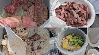 Cooking in the Tesla Cybertruck Using a Rice Cooker Steak amp Rice with Mushrooms Corn amp Broccoli [upl. by Felice]