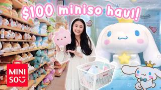 MINISO shop with me  100 haul 🛍️ Sanrio plushies and more [upl. by Calv653]