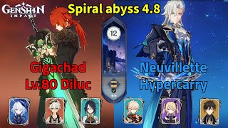 Genshin impact Spiral abyss 48 C0 Diluc plunge amp C0 Neuvillette hypercarry [upl. by Eenat]