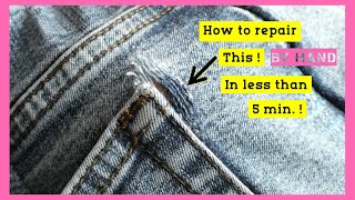 How to Repair Ripped Jeans Back Pocket  How to Repair Ripped and Torn Jeans by Hand easy Tutorial [upl. by Pacificia865]