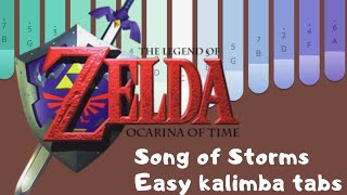 Song of Storms The legend of Zelda  ocarina of time  easy kalimba tabs tutorial [upl. by Eikcir295]