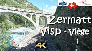 CAB RIDE 4K 🇨🇭 Matterhorn Gotthard Bahn  Zermatt  Viège  Visp CH with music 🛤 [upl. by Heng]