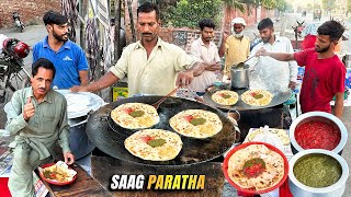 70 RS FOR THE BEST ALOO SAAG PARATHA IN PAKISTAN STREET FOOD HEAVEN  SAAG PARATHA STREET BREAKFAST [upl. by Royd]