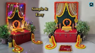 ⚜️Last minute Ganpati Decoration ldeaSimple amp Easy Ganpati Backdrop Decoration Ideas using saree [upl. by Klecka402]