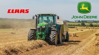 John Deere 6150r amp 6115r  Préssage de Paille amp Ramassage de Bottes HD 2014 [upl. by Rhody]