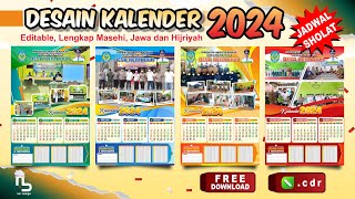 Desain Kalender 2024  LENGKAP Hijriyah Jawa amp Jadwal Sholat FREE CDR  nurdesigns [upl. by Zemaj]