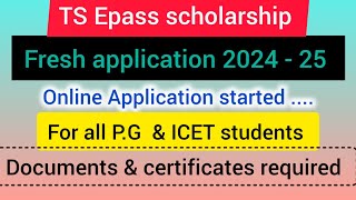 TS EpassScholarship 2024 fresh application startedApplication process certificate requiredTsepass [upl. by Robbyn]