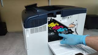 HOW TO REPLACE THE TONER CARTRIDGES DRUM UNITS AND WASTE TONER BOX ON XEROX VERSALINK C400 [upl. by Nybor621]