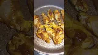 Frying chicken wings to non stick pan food shortvideo [upl. by Eadie296]