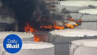 Massive fire breaks out at Texas petrochemicals terminal [upl. by Nyrtak]