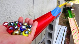 Marble run race ☆ rain gutter  handmade wooden colorful course ASMR [upl. by Elak]