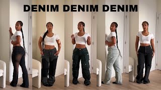 CURVY GIRL FRIENDLY JEANS  BAGGY CARGO AND FLARED JEANS ft FashionNova [upl. by Omero]