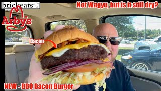 Arbys NEW BBQ Bacon Burger REVIEW  brickeats [upl. by Leafar]