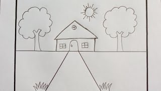 Very easy scenery drawing for kids🥰 How to draw easy scenery easy pencil drawing [upl. by Rekcut]