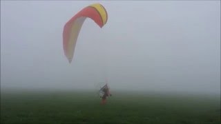 Paramotor takeoff into fog  flight over clouds [upl. by Horodko]