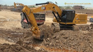 Hitachi Zaxis 350h Excavator Vs Caterpillar 336 Excavator Loading Dump Trucks [upl. by Maon]