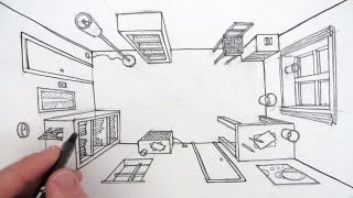 How to Draw a Room in One Point Perspective A Birds Eye View [upl. by Einnad]