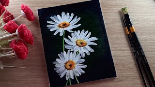 Acrylic Painting On Canvas Very Easy For Bigenners White Daisy Flowers Painting Flowers Painting [upl. by Latihs]