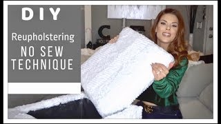 How to reupholster an ottoman using a no sew technique DIY [upl. by Wetzel]