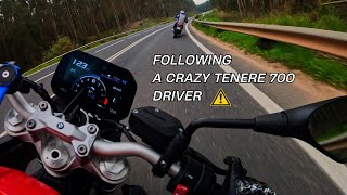 FOLLOWING A CRAZY TENERE 700 DRIVER  BMW F900R  PURE SOUND  MIVV EXHAUST  4K [upl. by Ahtnama503]