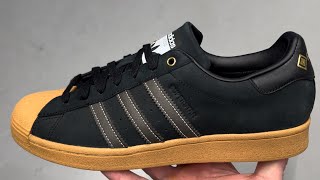 Adidas Superstar GoreTex Black Gum Bottom Shoes [upl. by Akcir120]