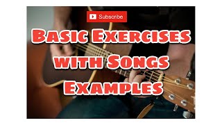 Basic Exercise with Songs Examples  Tabs  Turn phone in Landscape mode for better view [upl. by Ariela]