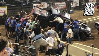 Crowd Rescues Man Crushed in Demolition Derby Accident  New York Post [upl. by Trainor63]