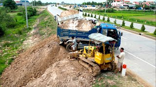 Just Starting New Project Near Highway Road By Miniature Dozer Pushing On Downhill Ground amp Truck5T [upl. by Havot]