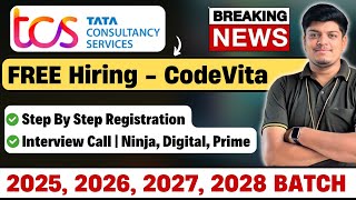 TCS FREE Hiring  Codevita Announced  Off Campus Drive 2025 2026 2027 2028 BATCH  Reg Process [upl. by Ansela]