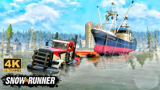 Peterman 389 Offroad Truck Towing a Fhising Boat On Mudding Road In SnowRunner Season 14 truck 4k [upl. by Jory]