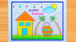 Pongal Drawing Easy  Pongal Festival Drawing  How to Draw Easy Happy Pongal  Pongal Pot Drawing [upl. by Nnyl256]