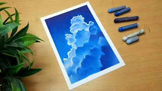 How to draw clouds in the sky 🌥 Clouds Drawing with Oil Pastel color  Canvas Art [upl. by Moffat]