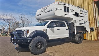 MONSTER F550 67L Turbo Diesel FLAT BED w Arctic Fox Truck Camper [upl. by Rosana]