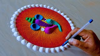 Easy Rangoli Designs For Ganesh Chaturthi  New Rangoli  Simple Kolam Design  Easy Muggulu  Art [upl. by Fisken]