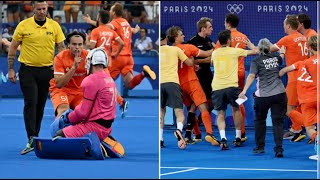 Olympic hockey final descends into brawl after Dutch player celebrate in opponent’s face paris2024 [upl. by Plante]