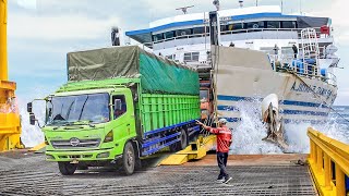 Risky Way Dozens of Massive Trucks Exit an Unstable Ferry Boat [upl. by Hildegaard997]