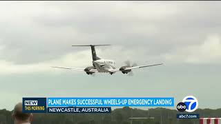 Plane makes successful wheelsup emergency landing in Australia [upl. by Powe]