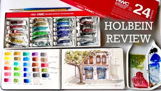 Holbein Artists’ Watercolors Review  Watercolor café sketch demo [upl. by Prochoras]